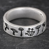 Silvery Stamped Mushroom Ring