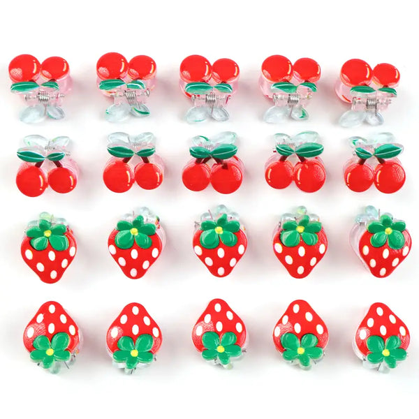Tiny Strawberry & Cherry Hairclips