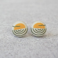 Seaside Sunset Cloth Button Earrings