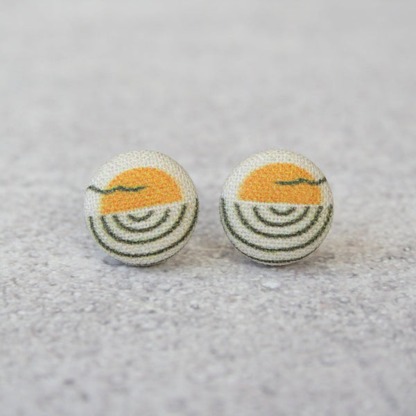 Seaside Sunset Cloth Button Earrings