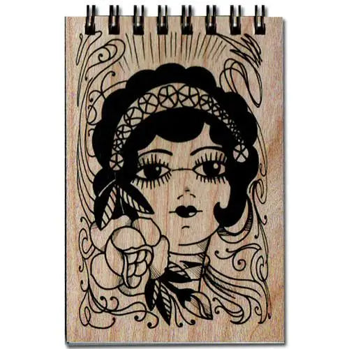 Small Traditional Tattoo Lady Wooden Flip Notebook