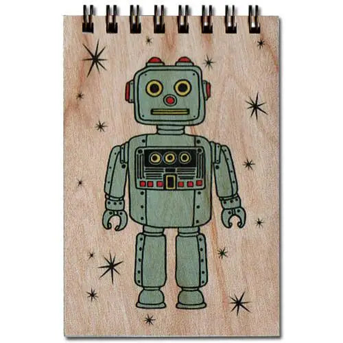 Small Robot Wooden Flip Notebook