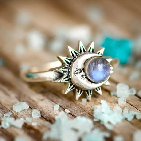 Sun and Moon Moonstone Costume Jewelry Ring