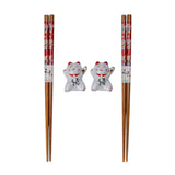 Lucky Cat Neko 2 Pair Chopsticks and Rests Git Set