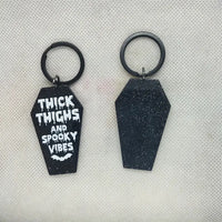 Thick Thighs, Spooky Vibes Coffin Keychain