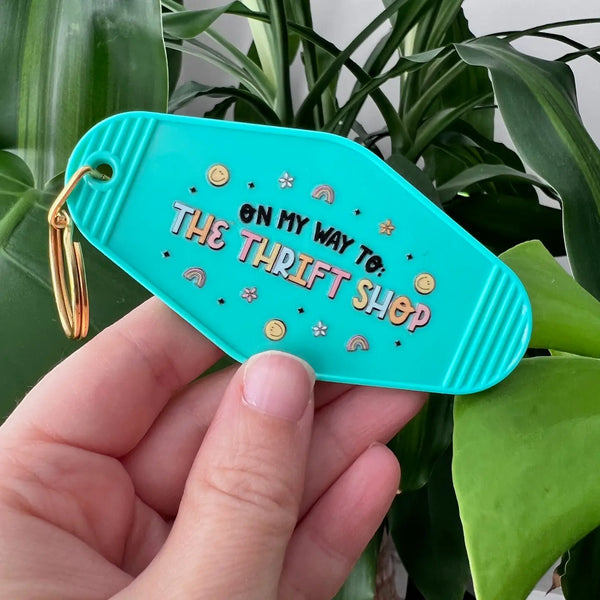 On My Way to the Thrift Store Clear Glitter Keytag