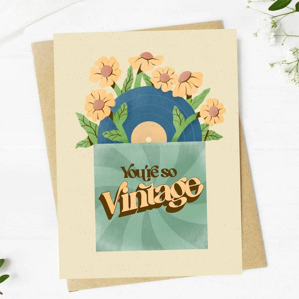 you're so vintage record birthday card