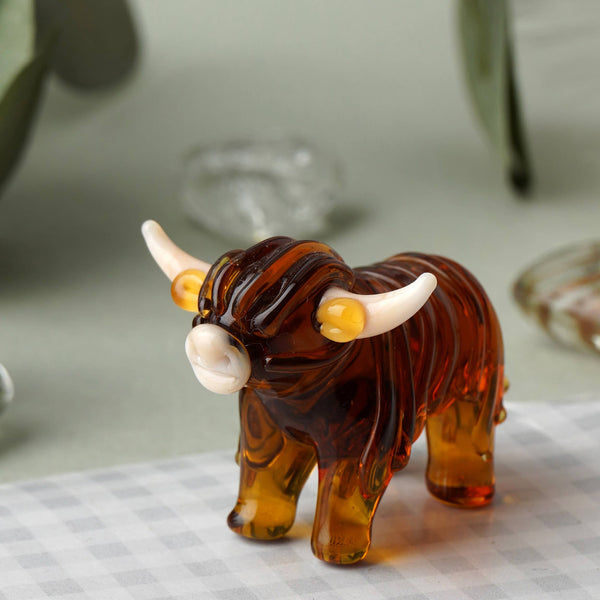 Artisan Glass Hand Blown Highland Cow Ornament in Gift Box