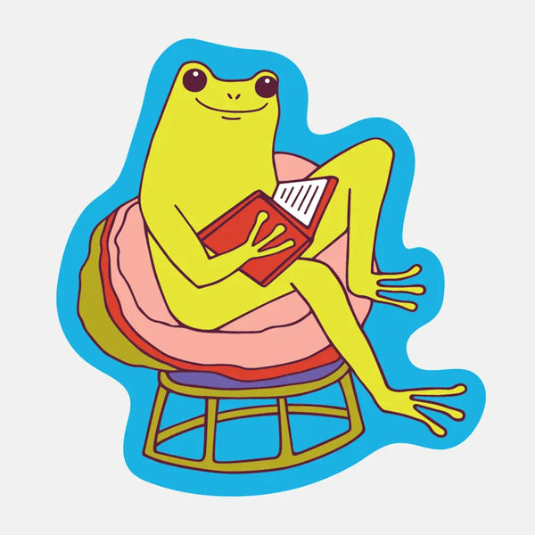 Bookish Reading Frog Vinyl Sticker