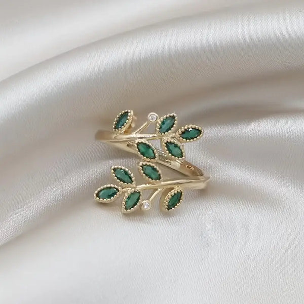 Adjustable Floral Leaf Wrap Ring