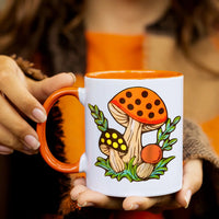 Vintage Inspired Orange Handle Mushroom Mug