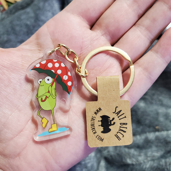 Frog With Umbrella Keychain