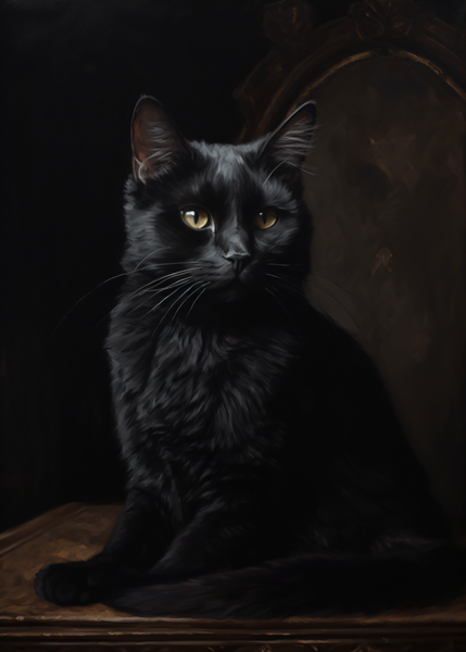 Black Cat Familiar Dark Academia Art Print 5x7