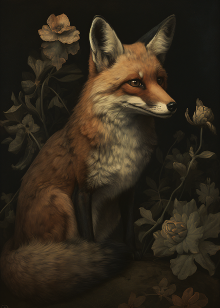 Smiling Fox Dark Academia Art Print 5x7