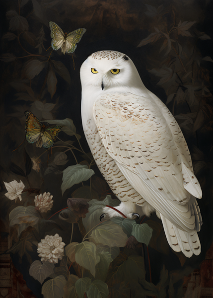 Snow Owl Astronomy  Dark Academia Art Print 5x7