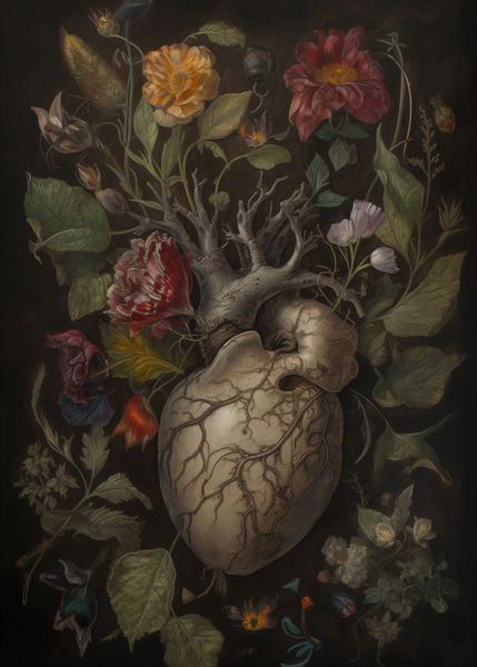 Blooming Floral Anatomical Heart Dark Academia Art Print 5x7