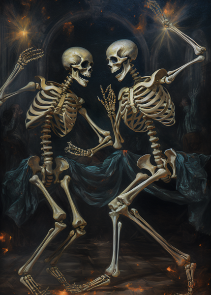 Jump and Jive Dancing Skeleton Dark Academia Art Print 5x7