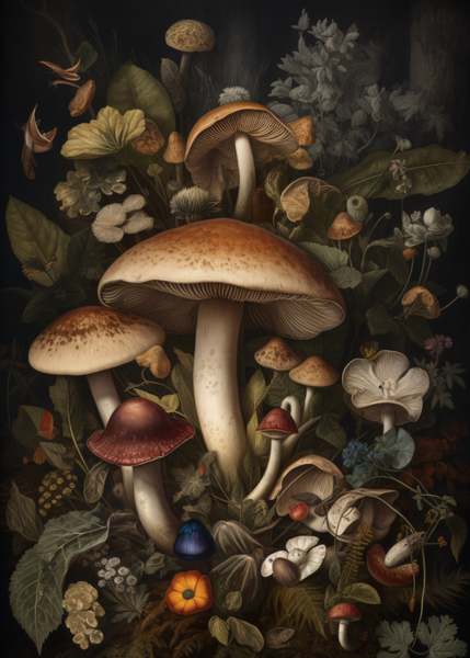 Floral Fungi Dark Academia Art Print 5x7