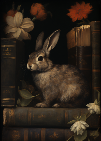 Floral Rabbit Dark Academia Art Print 5x7