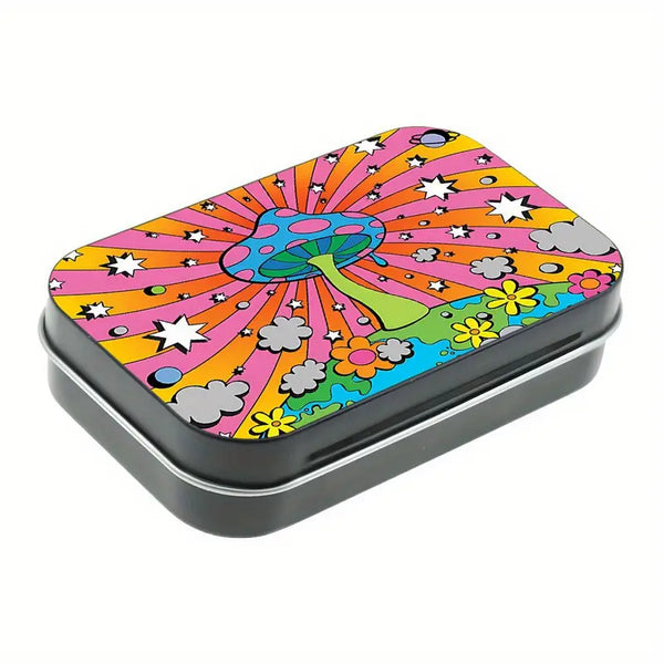 Trippy Mushroom Tin Storage Box