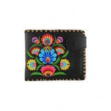 Polish flower embossed vegan leather bifold medium wallet