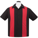 Poplin Double Panel Bowling Shirt in Black/Red