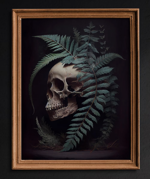 Macabre Fleur Skull Fern 8x10 Art Print