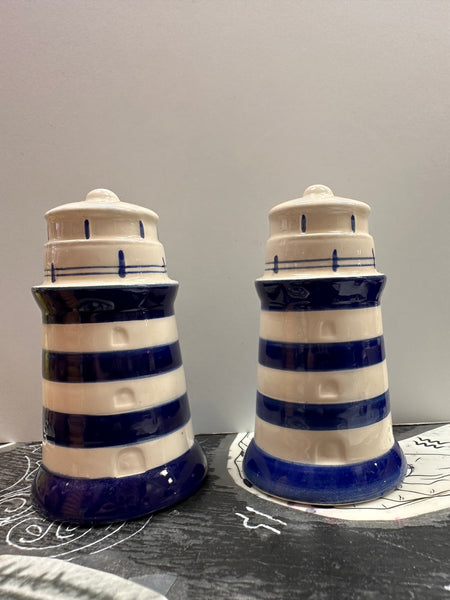 Blue and White Lighthouse Salt & Pepper Shakers