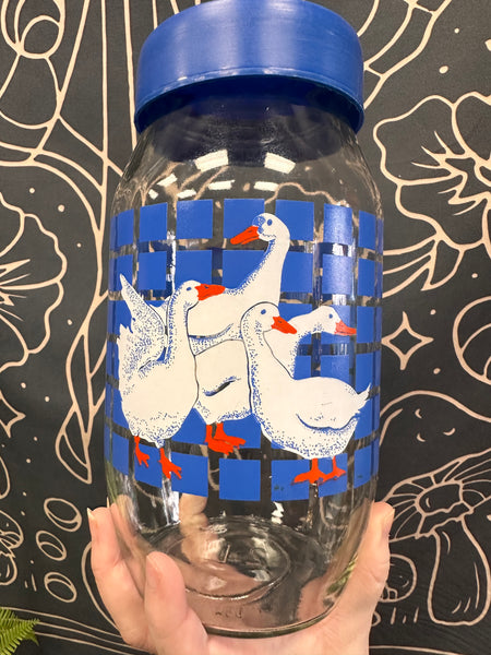 Goose Jar With Blue Lid