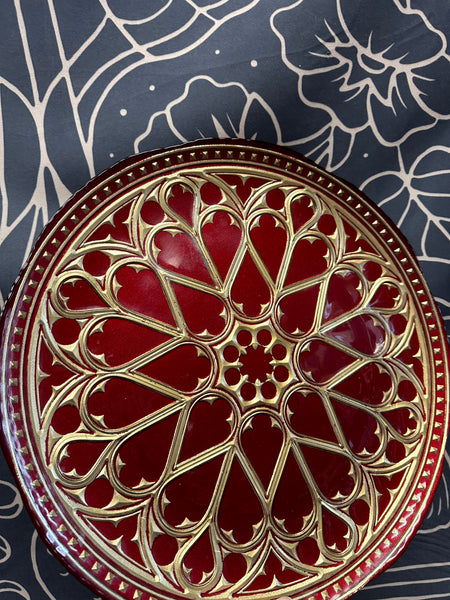 Stained Glass Inspired Red & Gold Ornate Platter