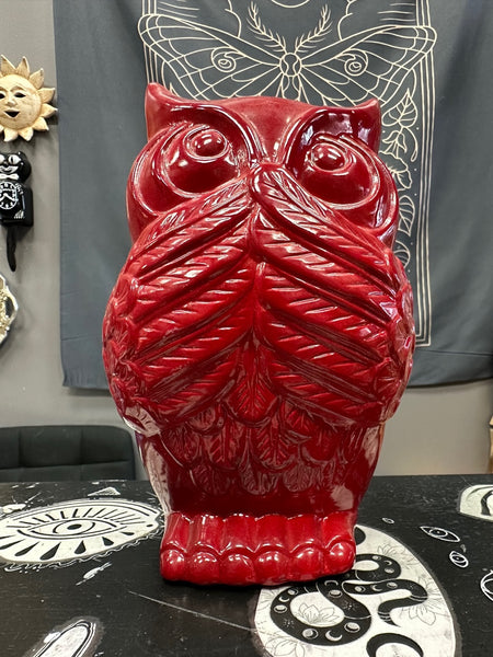Large Red Owl Statue