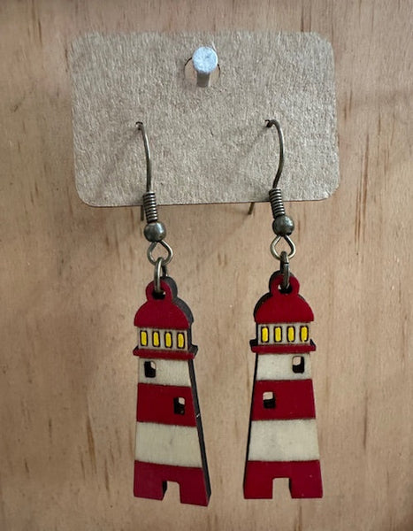 Wooden Lighthouse Dangly Earring