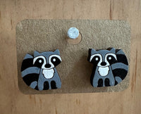 Wooden Raccoon Stud Earring