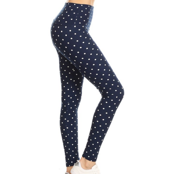 Navy and White Polka Dot Leggings
