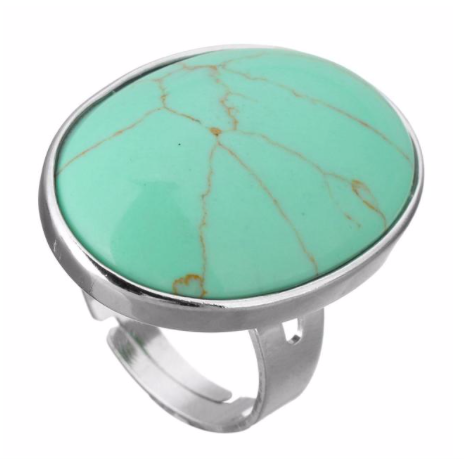 Natural Stone Resizable Ring - Silver Finish
