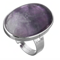 Natural Stone Resizable Ring - Silver Finish