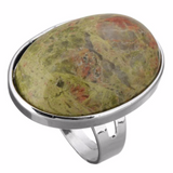 Natural Stone Resizable Ring - Silver Finish