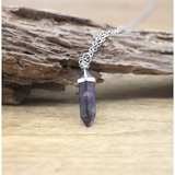 Natural Stone Charm Necklace w/ Silver Chain - Assorted Stones