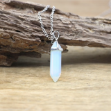 Natural Stone Charm Necklace w/ Silver Chain - Assorted Stones