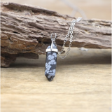 Natural Stone Charm Necklace w/ Silver Chain - Assorted Stones