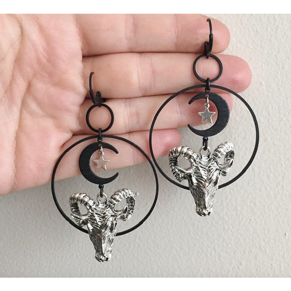 Ram's Head and Moon Statement Earrings