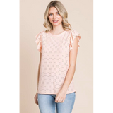 Ruffle Sleeve Eyelet T-Shirt- Assorted Colours