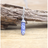 Natural Stone Charm Necklace w/ Silver Chain - Assorted Stones