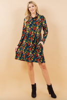 Vibrant Mushroom Print Cowl Neck Sweater Dress