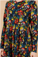 Vibrant Mushroom Print Cowl Neck Sweater Dress