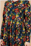 Vibrant Mushroom Print Cowl Neck Sweater Dress