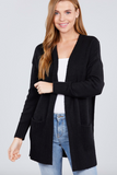 Open Front Cardigan with Ribbed Detail