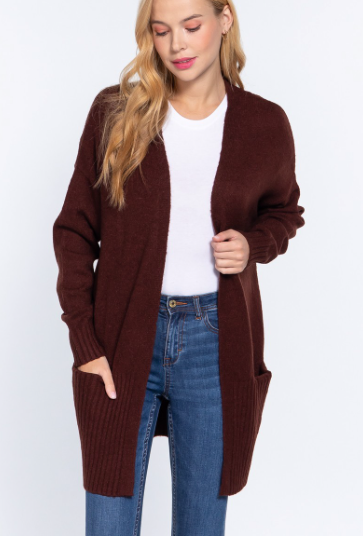 Open Front Cardigan with Ribbed Detail