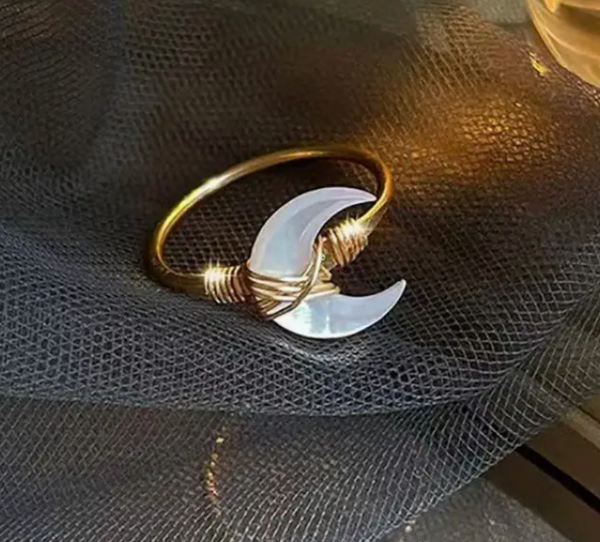 Adjustable Wire Wrapped Crescent Moon Ring