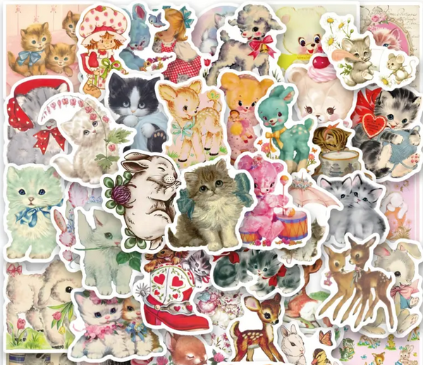Vintage Inspired Precious Animal  Retro Stickers